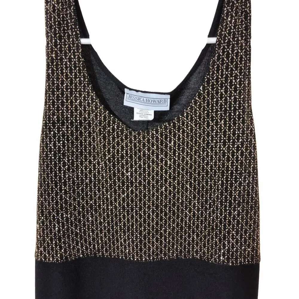 Jessica Howard Women’s Black Sleeveless Maxi Dress Gold Beaded Sequin Top Sz 10 - Picture 3 of 5